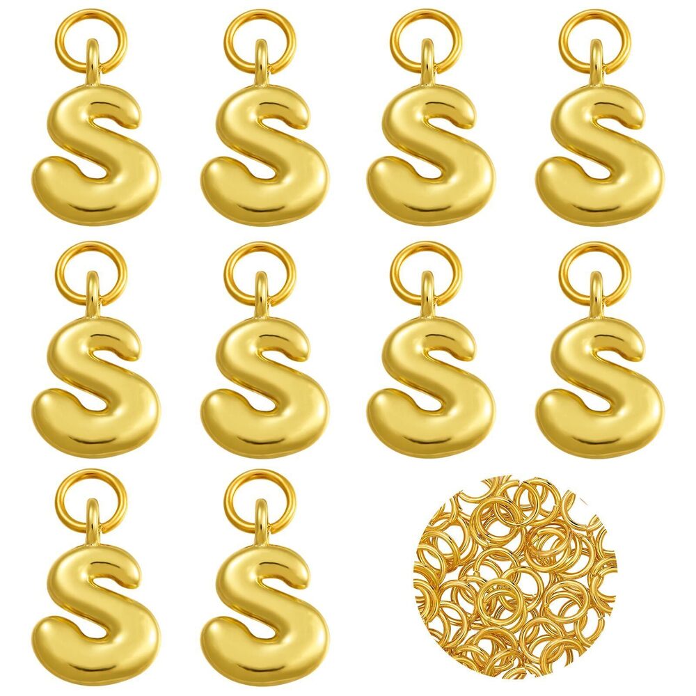 7087 10pcs Bubble Letter S Charms, 18K Gold Filled, Unisex Jewelry Making